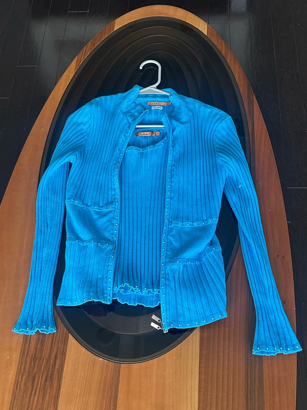 vintage Y2K Belldini ribbed knit twin sweater set turquoise blue